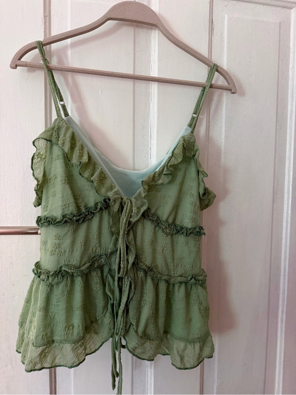 Green Ruffle Tie-Front Top